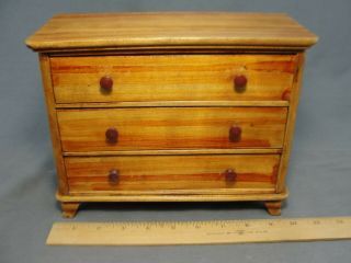 Antique Grain Painted Dollhouse Miniature Chest Of Drawers Rare Dresser 3 - Drawer