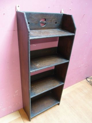 ANTIQUE 1920 ' s SOLID OAK SET OF WALL HANGING OR STANDING SHELVES 3