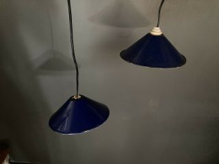 Vintage Cafe - Style Dark Blue Enamel Light Shade Pendant 8” 1930s