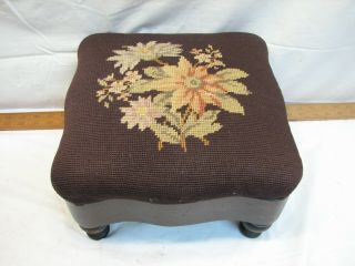 Wooden Foot Stool Needlepoint Embroidery Cover Footstool Rest Poinsettia Flower