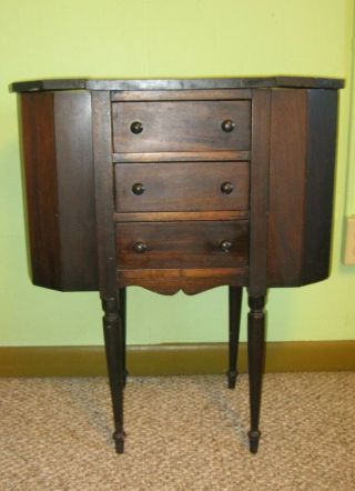 Antique Martha Washington Sewing Cabinet Solid Wood 3 Drawers Deep Side Storage