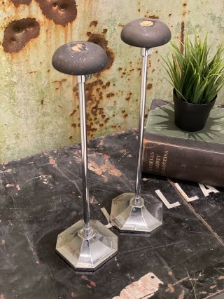 Pair Art Deco Chrome Plated Milliners Shop Display Adjustable Hat Stands
