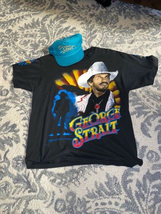 Vintage 1980’s George Strait T Shirt Size Xl Single Stitch And Cap Made In Usa