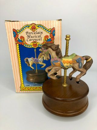 Vintage Porcelain Carousel Horse Music Box Plays " Carousel Waltz: " - Colony