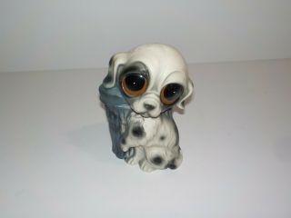 Vintage Big Sad Eyed Puppy Dog Ceramic Planter Pot Enesco Japan Trash Can