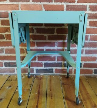 Vintage Vanpe,  Inc Metal Typewriter Stand Desk Drop Leaf Rolling Table Green 2