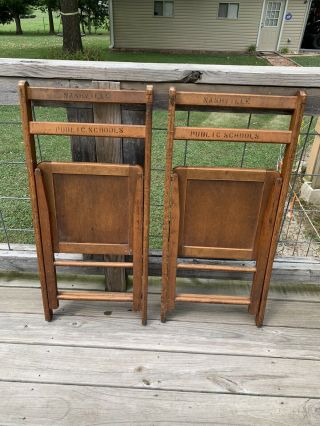 Vintage Wooden Folding Chairs “nashville Public Schools” Antique