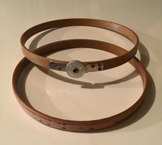 Vintage Antique QUEEN Wood Embroidery Hoop Felt Tension Wheel 6” Round 3