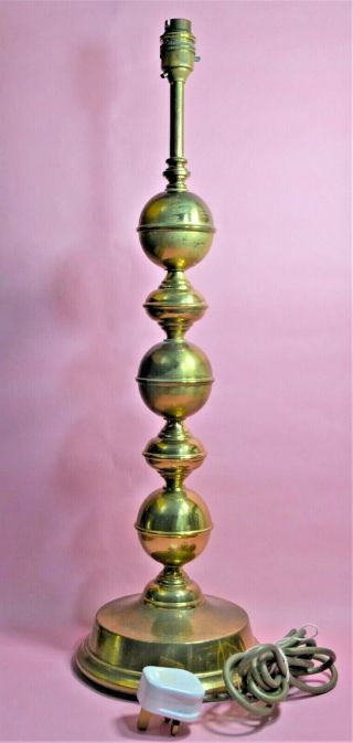 Vintage Large 23 " Tall Brass Stacked Ball Column Table Lamp Round Base