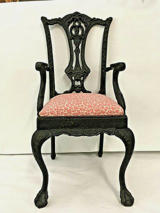 Vintage Doll Chair Chippendale Style Ball & Claw Feet Padded Seat Cast Iron