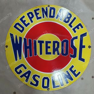 White Rose Gasoline Vintage Porcelain Sign 30 Inches Round