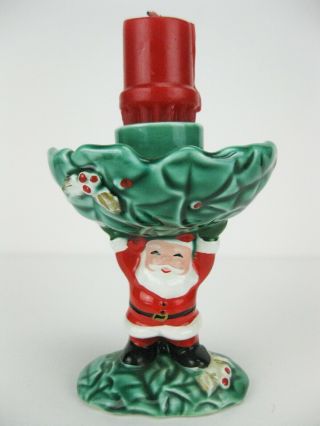Vintage 1962 Napco Porcelain Christmas Santa Candle Holder Icx - 5476