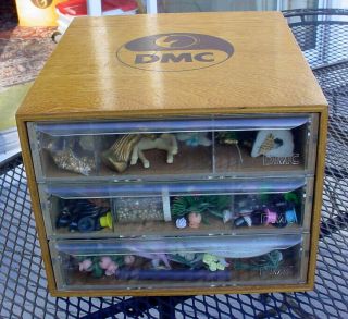 Dmc 3 Drawer French Wood Embroidery Sewing Cabinet W/ Contents & Seperators N/r