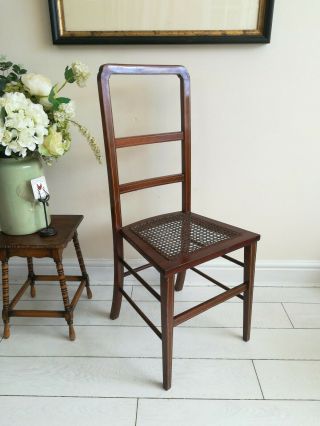 Antique Hall Chair Cane Seat Golden Inlaid Lines Parlor Bedroom
