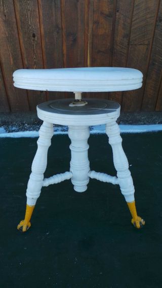Victorian Antique Wood Piano Stool Adjustable Height Legs