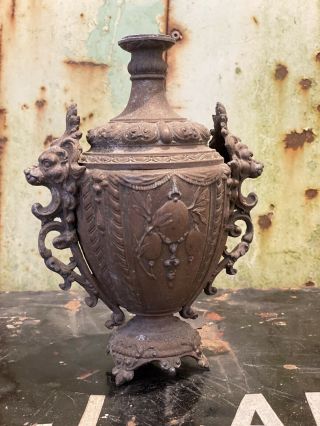 Victorian Antique Cast Metal Bronze French Table Lamp Base Lion Handles