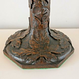 Tall Vintage Antique Carved Oak Art & Crafts Nouveau Maple Leaf Table Lamp