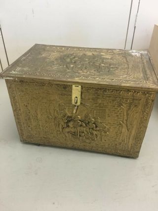 Vintage Embossed Metal And Wood Trunk Chest