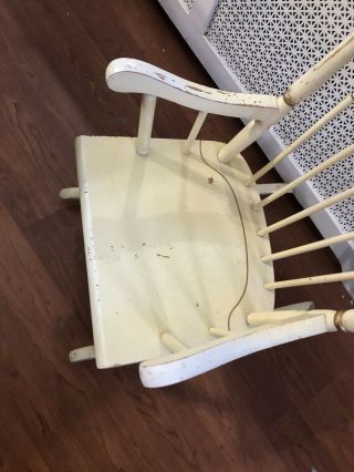 Vintage Child Solid wood Rocking Chair Hand Painted Acorns Leaves Cream Gold 2