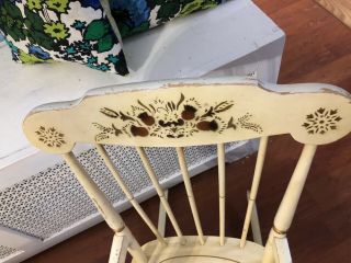 Vintage Child Solid wood Rocking Chair Hand Painted Acorns Leaves Cream Gold 3