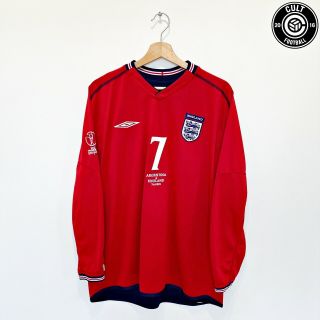 2002 Wc Beckham 7 England Vintage Umbro Ls Away Football Shirt (xl) Argentina