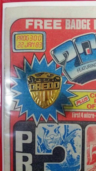 2000ad Prog,  Rare Badge Gift Judge Dredd 2000a.  D.  Rare Comic Key Issue 