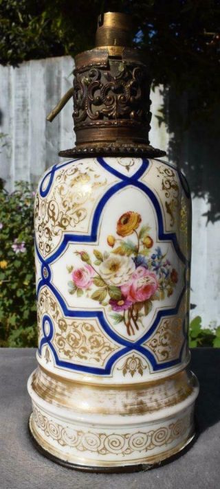 Antique 19thc French Paris Porcelain Lamp Base - Hand Painted