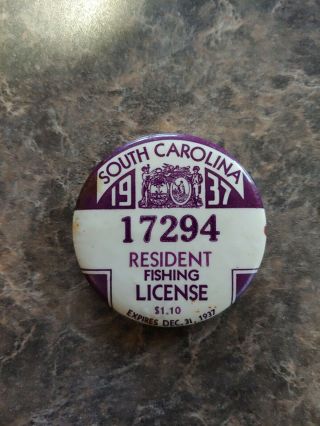 1937 South Carolina Fishing License Badge