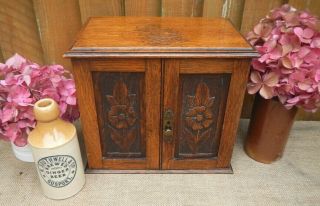 Antique Edwardian Oak Smokers Cabinet Arts & Crafts Small Drawers Quirky Storage