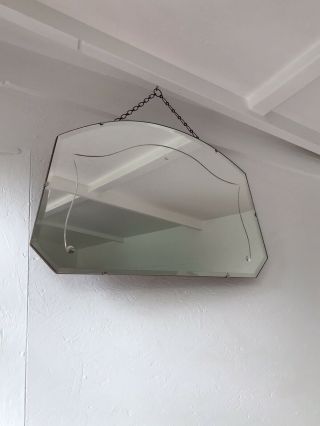Vintage Mirror Art Deco Frameless Mirror With Hanging Chain Aged Mirror Vintage