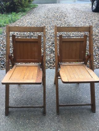 Vintage Wood Folding Chairs Child Size Pair