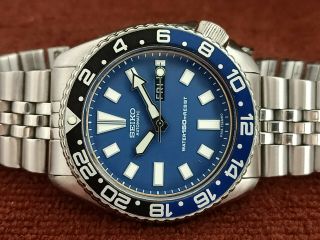 Vintage Seiko Diver 6309 - 7290 Blue Face Modded Automatic Men Watch 7n3202