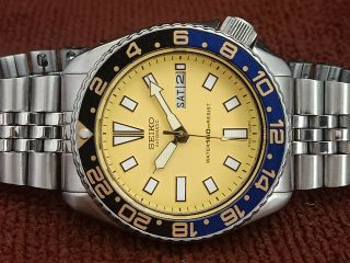 Vintage Seiko Diver 6309 - 7290 Yellow Face Modded Automatic Men Watch 7n9298