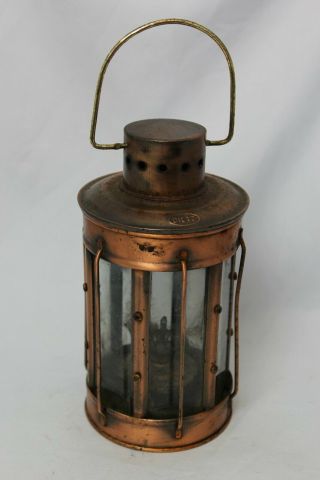 Dietz Vintage Copper & Brass Caged Lantern Old Oil Lamp Light Glass Hanging Rare