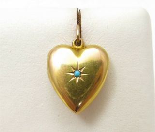 Antique Shreve & Co 14k Yellow Gold Turquoise Accent Heart Shaped Locket Pendant