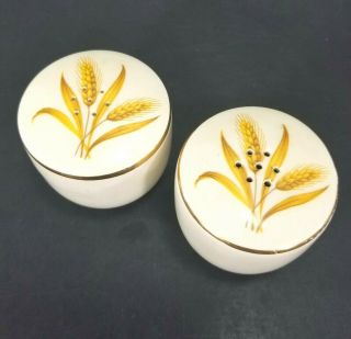 Vtg Golden Wheat Hand Painted Ceramic Salt & Pepper Shakers,  Gold Trim,  2 " Tall
