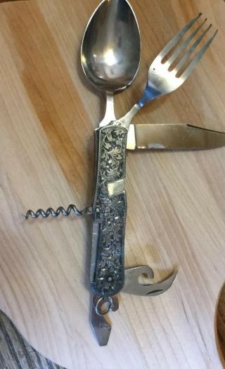 Vintage Kanenaga Made Oriental Japan Sterling Silver Hobo Camp Pocket Knife Rare 2