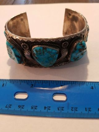 Vintage Native Sterling Silver Turquoise Cuff Bracelet 74 Grams Pawn
