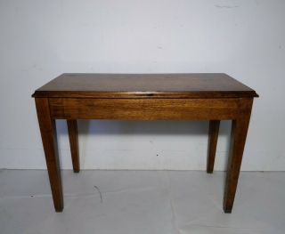 Vintage Solid Wood Mid Century Piano Bench With Brass Feet,  Storage