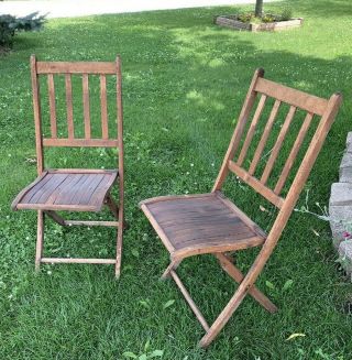 Antique Vintage Wooden Slats Folding Chairs
