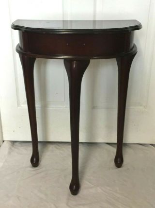 Vintage Queen Anne Style Mahogany Finish Wood Half Moon End Hall Table