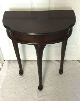 Vintage Queen Anne Style Mahogany Finish Wood Half Moon End Hall Table 2