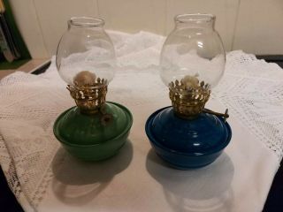 Vintage Brass Kelly Nursery Oil Lamps Pair