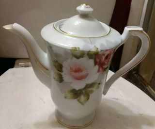 Vintage Hand Painted Floral Tea Pot - Made In Occupied Japan - 8.  5 " Tall