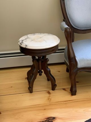 Antique Italian Marble Top Mahogany Victorian Eastlake Side / End Table 18x14