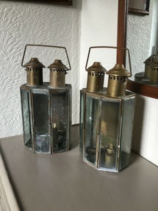 Antique Brass Coach Oil Lamp Lantern Light - 2 Available