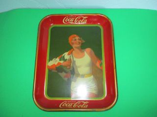 Vintage 1930 Coca - Cola Bathing Beauty Drink Coca - Cola Serving Metal Tray