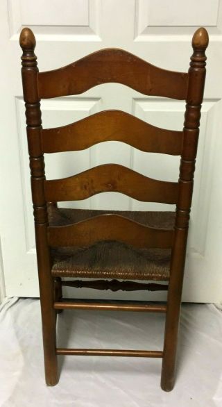 Vintage French Country Solid Carved Wood Ladder Back Rush Seat Chair - 3