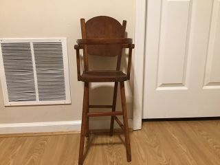 Antique Vintage 1930s Child Baby Solid Wood High Chair W/ Tray