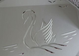 vintage 1940s 1950s art deco etched bevelled mirror swan seagulls birds 3